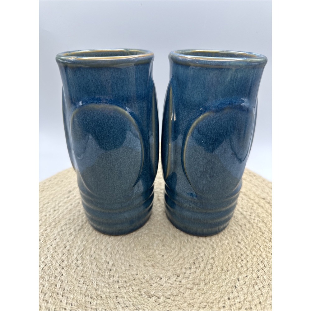 Libbey Tiki Mugs Moai Easter Island Face Blue 7" Vtg Cups Cocktail Barware Set 2 - Picture 4 of 7